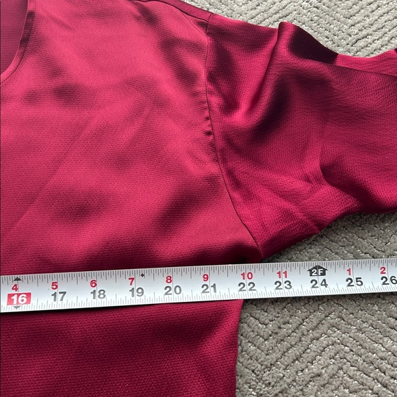 EILEEN FISHER Silk Satin Dark Tulip Hammered Ballet Neck Top Blouse XS $218 - Picture 9 of 13